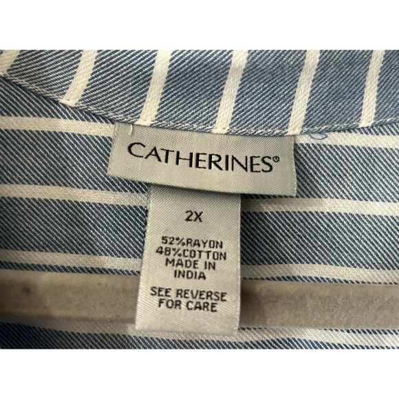 Catherine’s Size 2X Blue Striped 3/4 Sleeve Lagenlook Draped Top Chambray - Picture 5 of 6
